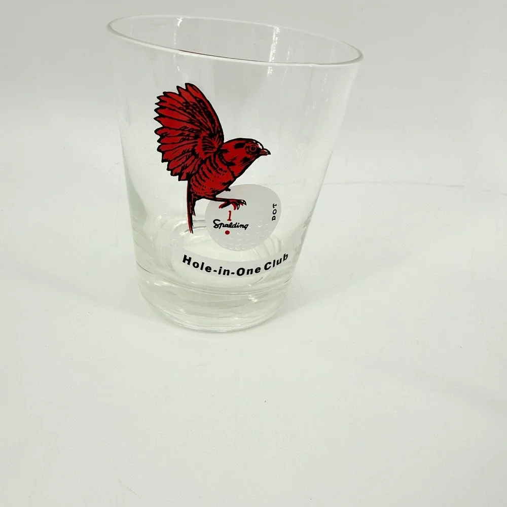 Vintage Spalding Golf Ball Glass Set 3 Hole In One Club Whiskey Rocks‎ Cardinal